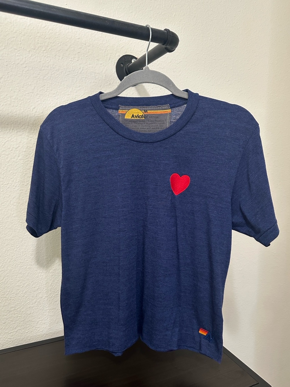 Aviator Nation Navy Short-Sleeve Tee with Red Heart Patch